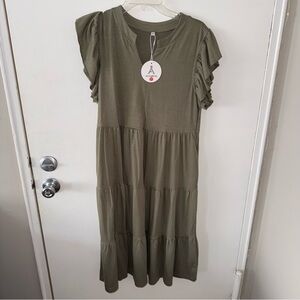 Olive Green Tiered Midi Dress